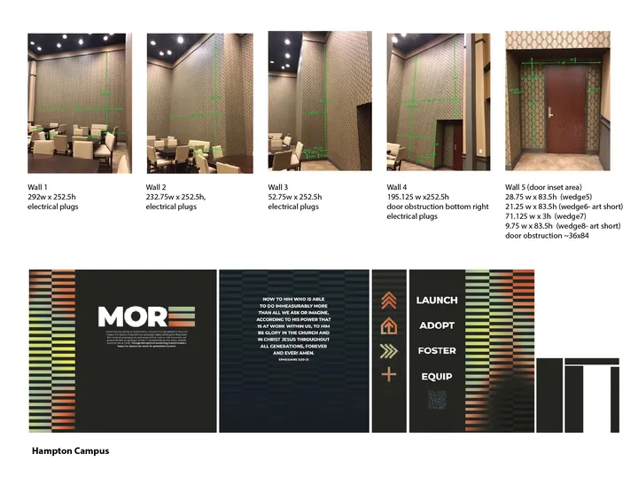 Hampton campus wall wrap mockup over measured site photos